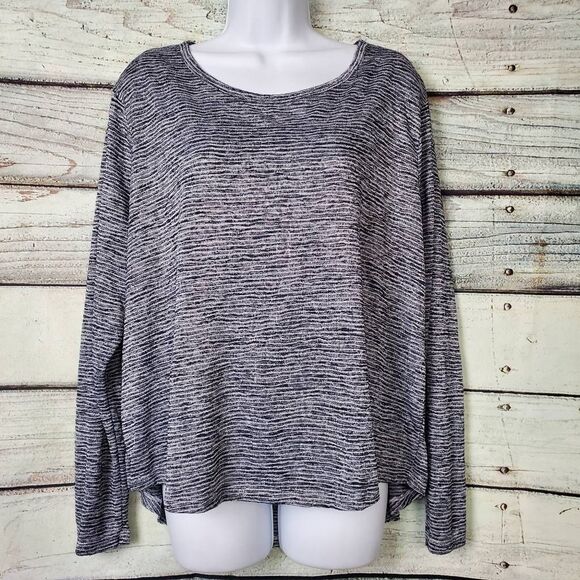 Athleta Women’s XL Long Sleeve Heathered Navy Gray Striped Top Modal Blend - Picture 1 of 8